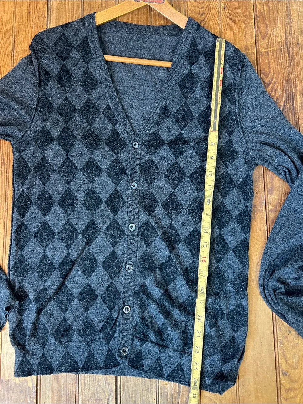 Men's Gucci Charcoal Argyle V-Neck wool Cardigan Sweater